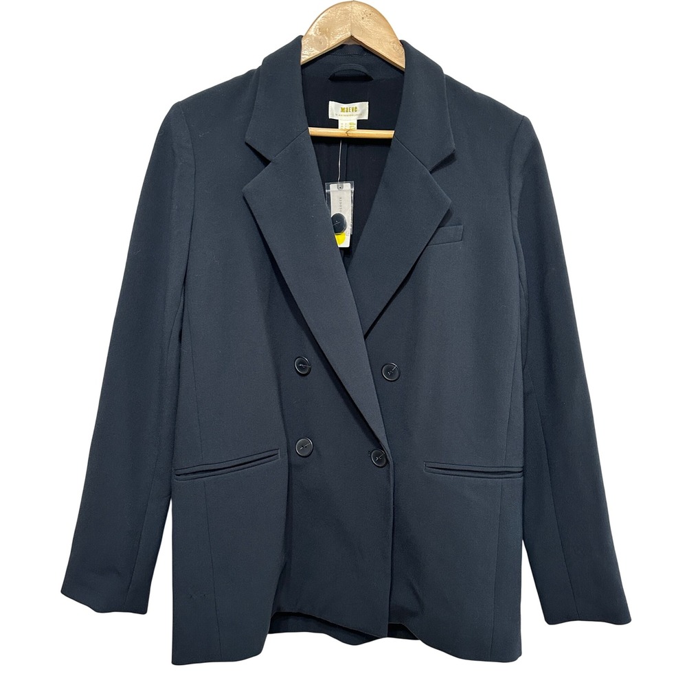Maeve Anthropologie Double Breasted Blazer Womens 2 Black Classic Office NEW